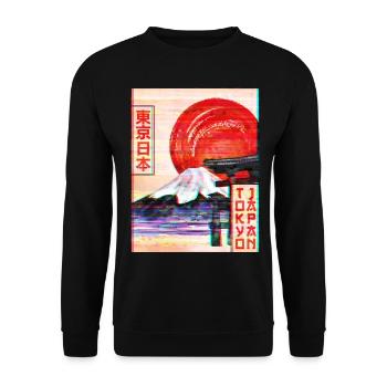 Berg Fuji Tokio Japan Vaporwave Ästhetik - Unisex Pullover - Schwarz - Vorne - Alina (178cm) & Michal (187cm)