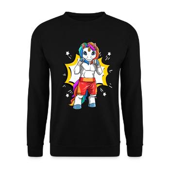Lustiges Einhorn Karate Kampfsport Unicorn MMA - Unisex Pullover - Schwarz - Vorne - Alina (178cm) & Michal (187cm)