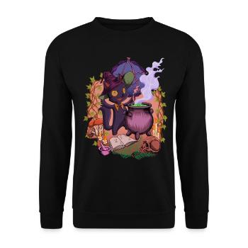 Witchcore - am Kessel steht die Hexen Katze - Unisex Pullover - Schwarz - Vorne - Alina (178cm) & Michal (187cm)