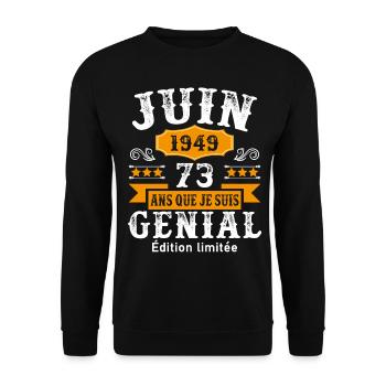 73 Ans Anniversaire Vintage Né(e) en Juin 1949 - Sweat-shirt Unisexe - noir - Devant - Alina (178cm) & Michal (187cm)