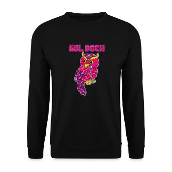 Niedliche Traurige Pinke Eule Eul Doch - Unisex Pullover - Schwarz - Vorne - Alina (178cm) & Michal (187cm)