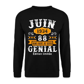 88 Ans Anniversaire Vintage Né(e) en Juin 1934 - Sweat-shirt Unisexe - noir - Devant - Alina (178cm) & Michal (187cm)