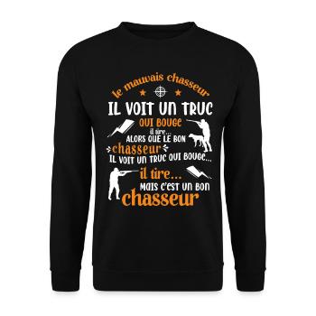 Bon Chasseur Humour Cadeau - Sweat-shirt Unisexe - noir - Devant - Alina (178cm) & Michal (187cm)