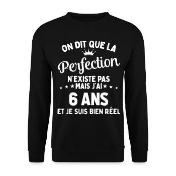 J'ai 6 Ans et je suis bien réel - perfection - Sweat-shirt Unisexe - noir - Devant - Alina (178cm) & Michal (187cm)