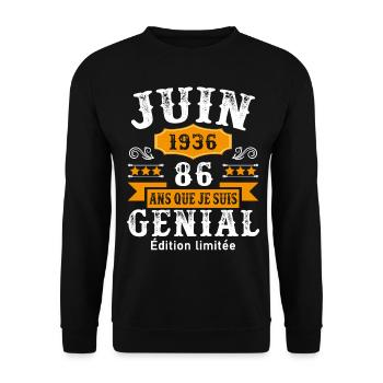 86 Ans Anniversaire Vintage Né(e) en Juin 1936 - Sweat-shirt Unisexe - noir - Devant - Alina (178cm) & Michal (187cm)