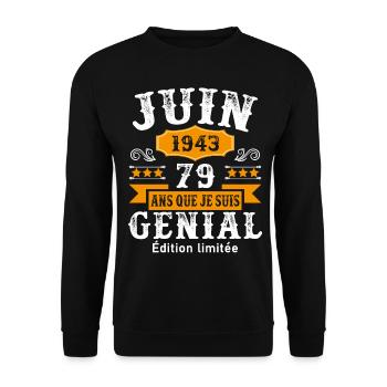79 Ans Anniversaire Vintage Né(e) en Juin 1943 - Sweat-shirt Unisexe - noir - Devant - Alina (178cm) & Michal (187cm)