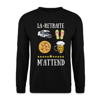 La retraite m attend bière caravane pizza tongs - Sweat-shirt Unisexe - noir - Devant - Alina (178cm) & Michal (187cm)