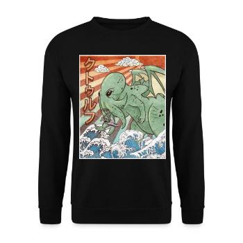 Kaiju Cthulhu Necronomicon Japanisches Monster - Unisex Pullover - Schwarz - Vorne - Alina (178cm) & Michal (187cm)