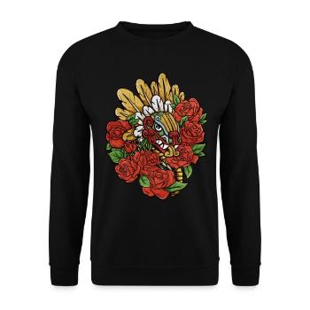 Quetzalcoatl Rosen Antike aztekische Schlange Maya - Unisex Pullover - Schwarz - Vorne - Alina (178cm) & Michal (187cm)