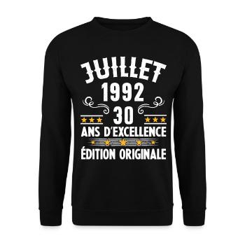 30 Ans Anniversaire Vintage Né(e) en Juillet 1992 - Sweat-shirt Unisexe - noir - Devant - Alina (178cm) & Michal (187cm)
