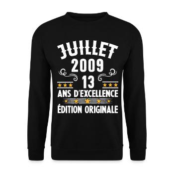 13 Ans Anniversaire Vintage Né(e) en Juillet 2009 - Sweat-shirt Unisexe - noir - Devant - Alina (178cm) & Michal (187cm)