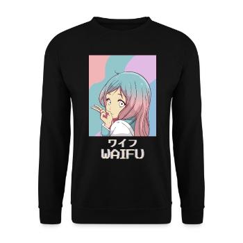 Waifu Anime Girl Japanese Vaporwave Aesthetic - Unisex Sweatshirt - black - Front - Alina (178cm) & Michal (187cm)