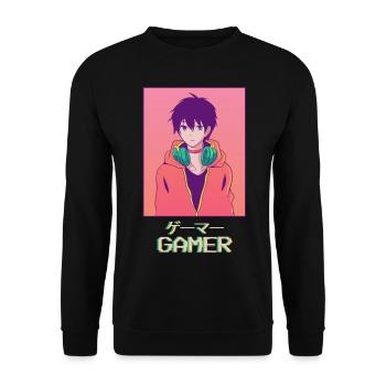 Gamer Anime Young Japanese Vaporwave Aesthetic - Unisex Sweatshirt - black - Front - Alina (178cm) & Michal (187cm)