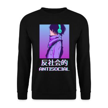 Antisocial Anime Boy Vaporwave Esthétique Ge - Sweat-shirt Unisexe - noir - Devant - Alina (178cm) & Michal (187cm)