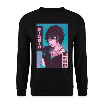 Game Over Anime Boy Jajpanese Vaporwave Aesthetic - Unisex Sweatshirt - black - Front - Alina (178cm) & Michal (187cm)