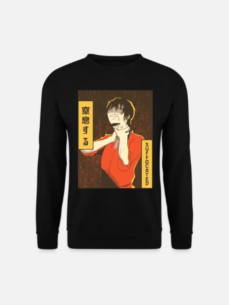 Emo Anime Junge Vaporwave Ästhetisch Ersticktes Ge - Unisex Pullover - Schwarz