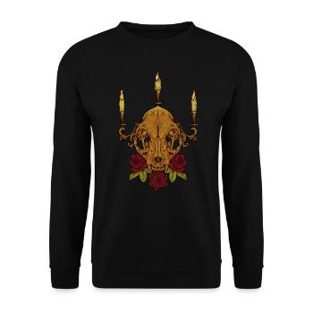 Rosen und Kerzen - Gothic Katzenschädel - Unisex Pullover - Schwarz - Vorne - Alina (178cm) & Michal (187cm)