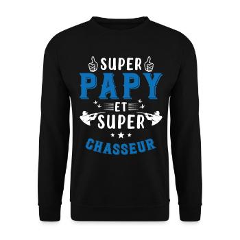 Super papy et Super Chasseur - Sweat-shirt Unisexe - noir - Devant - Alina (178cm) & Michal (187cm)