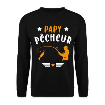 Papy Pêcheur Humour Fête des Grands Pères Noël - Sweat-shirt Unisexe - noir - Devant - Alina (178cm) & Michal (187cm)