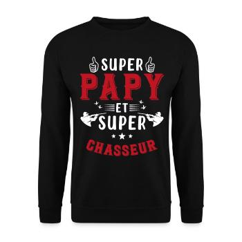 Super papy et Super Chasseur - Sweat-shirt Unisexe - noir - Devant - Alina (178cm) & Michal (187cm)