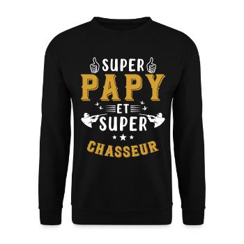 Super papy et Super Chasseur - Sweat-shirt Unisexe - noir - Devant - Alina (178cm) & Michal (187cm)