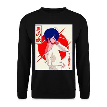 Femboy Anime Young Vaporwave Aesthetic Gift - Unisex Sweatshirt - black - Front - Alina (178cm) & Michal (187cm)