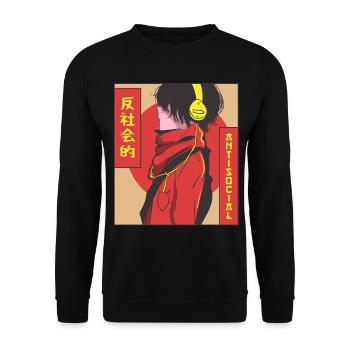 Antisocial Anime Boy Vaporwave Esthétique Ge - Sweat-shirt Unisexe - noir - Devant - Alina (178cm) & Michal (187cm)