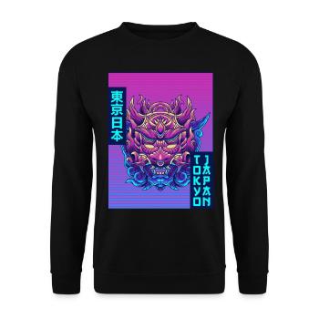 Oni Mask Tokyo Japan Vaporwave Aesthetic Taste - Unisex Sweatshirt - black - Front - Alina (178cm) & Michal (187cm)