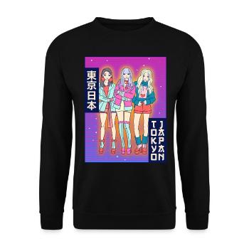 Anime Girl Tokyo Japan Japanese Aesthetic Gesc - Unisex Sweatshirt - black - Front - Alina (178cm) & Michal (187cm)