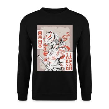 Samurai Anime Girl Kitsune Masque Tokyo Japon Ge - Sweat-shirt Unisexe - noir - Devant - Alina (178cm) & Michal (187cm)