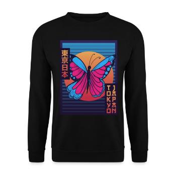 Schmetterling Tokio Japan Japanische Ästhetik Gesc - Unisex Pullover - Schwarz - Vorne - Alina (178cm) & Michal (187cm)