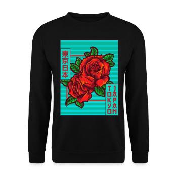 Rosen Tokio Japan Japanische Ästhetik Poster Gesch - Unisex Pullover - Schwarz - Vorne - Alina (178cm) & Michal (187cm)