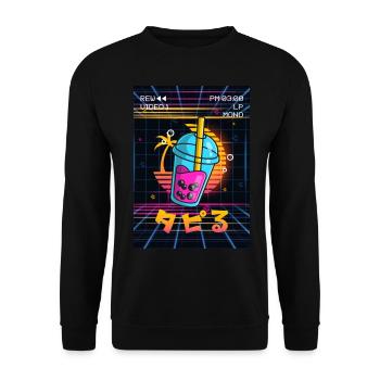 Boba Tea Bubble Tea Vaporwave Aesthetics VCR Geschen - Unisex Sweatshirt - black - Front - Alina (178cm) & Michal (187cm)