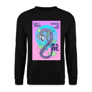 Dragon Japanese Vaporwave Aesthetic Gift - Unisex Sweatshirt - black - Front - Alina (178cm) & Michal (187cm)