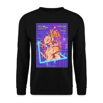 Samurai Anime Girl Kitsune Mask Vaporwave Geschen - Unisex Sweatshirt - black - Front - Alina (178cm) & Michal (187cm)