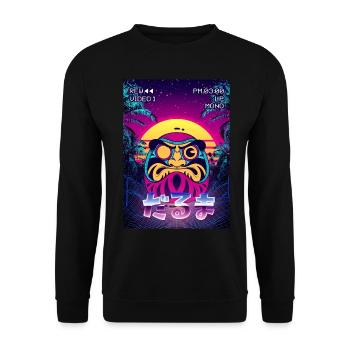 Daruma Doll Japanese Vaporwave Aesthetic VCR Ge - Unisex Sweatshirt - black - Front - Alina (178cm) & Michal (187cm)