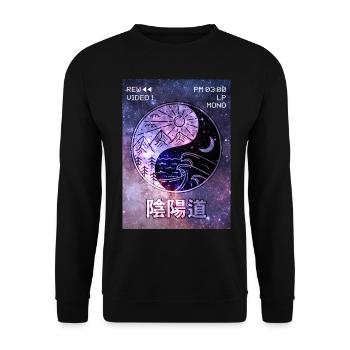Yin Yang Japanische Vaporwave Ästhetik VCR Geschen - Unisex Pullover - Schwarz - Vorne - Alina (178cm) & Michal (187cm)