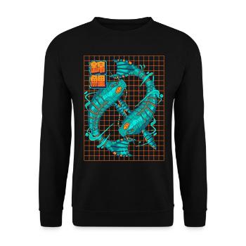 Cyborg Koi Fisch Cyber Punk Cyber Ästhetisches Ges - Unisex Pullover - Schwarz - Vorne - Alina (178cm) & Michal (187cm)