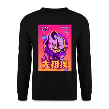 Sumo Wrestler Wrestling Vaporwave Aesthetic Gesche - Unisex Sweatshirt - black - Front - Alina (178cm) & Michal (187cm)
