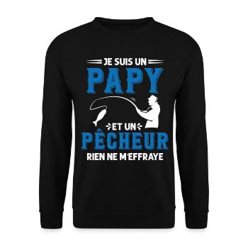 Papy Pêcheur Humour Fête des Grands Pères Noël - Sweat-shirt Unisexe - noir - Devant - Alina (178cm) & Michal (187cm)