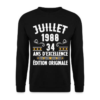 34 Ans Anniversaire Vintage Né(e) en Juillet 1988 - Sweat-shirt Unisexe - noir - Devant - Alina (178cm) & Michal (187cm)