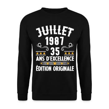 35 Ans Anniversaire Vintage Né(e) en Juillet 1987 - Sweat-shirt Unisexe - noir - Devant - Alina (178cm) & Michal (187cm)