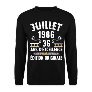 36 Ans Anniversaire Vintage Né(e) en Juillet 1986 - Sweat-shirt Unisexe - noir - Devant - Alina (178cm) & Michal (187cm)