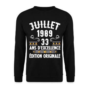 33 Ans Anniversaire Vintage Né(e) en Juillet 1989 - Sweat-shirt Unisexe - noir - Devant - Alina (178cm) & Michal (187cm)