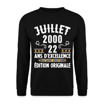 22 Ans Anniversaire Vintage Né(e) en Juillet 2000 - Sweat-shirt Unisexe - noir - Devant - Alina (178cm) & Michal (187cm)