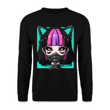 Cyborg Anime Mädchen Neko Mädchen Cyber Punk Cyber - Unisex Pullover - Schwarz - Vorne - Alina (178cm) & Michal (187cm)