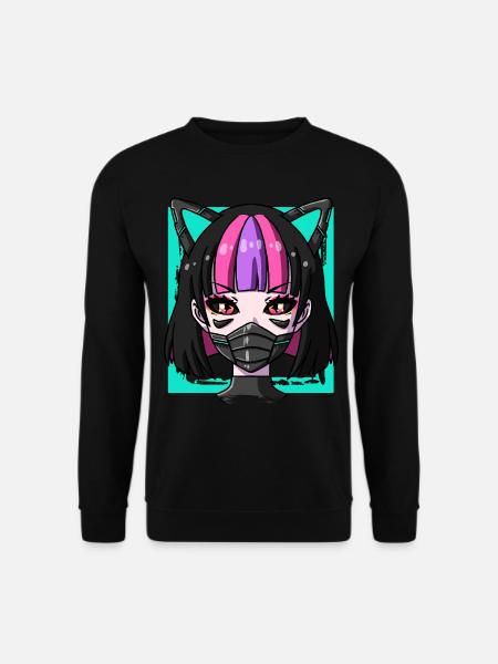 Cyborg Anime Mädchen Neko Mädchen Cyber Punk Cyber - Unisex Pullover - Schwarz
