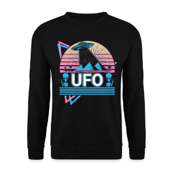 Ufo Alien Entführung Retro Geschenk - Unisex Pullover - Schwarz - Vorne - Alina (178cm) & Michal (187cm)