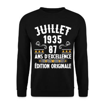 87 Ans Anniversaire Vintage Né(e) en Juillet 1935 - Sweat-shirt Unisexe - noir - Devant - Alina (178cm) & Michal (187cm)