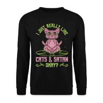 Sphynx Katze Okkultes Geschenk - Unisex Pullover - Schwarz - Vorne - Alina (178cm) & Michal (187cm)